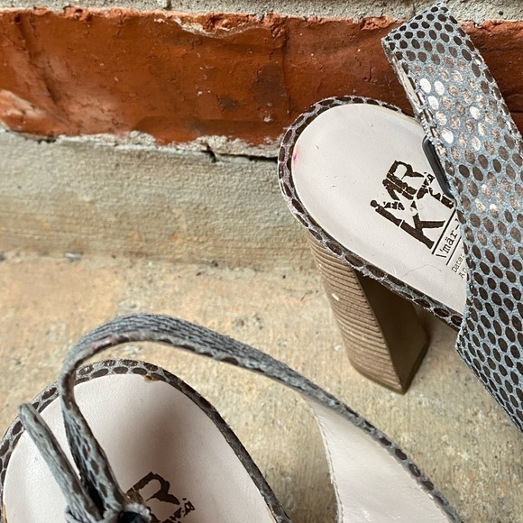 MRKT. Womens 9 Metallic Peeptoe Slingback Chunky Heels - Picture 5 of 12